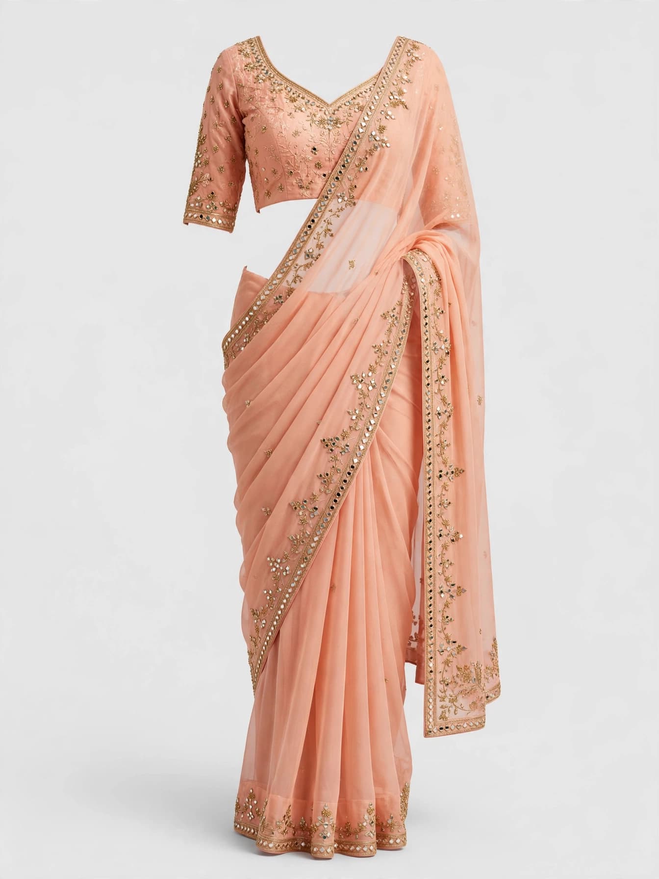 Golden Jasmine Trail Chanderi Saree