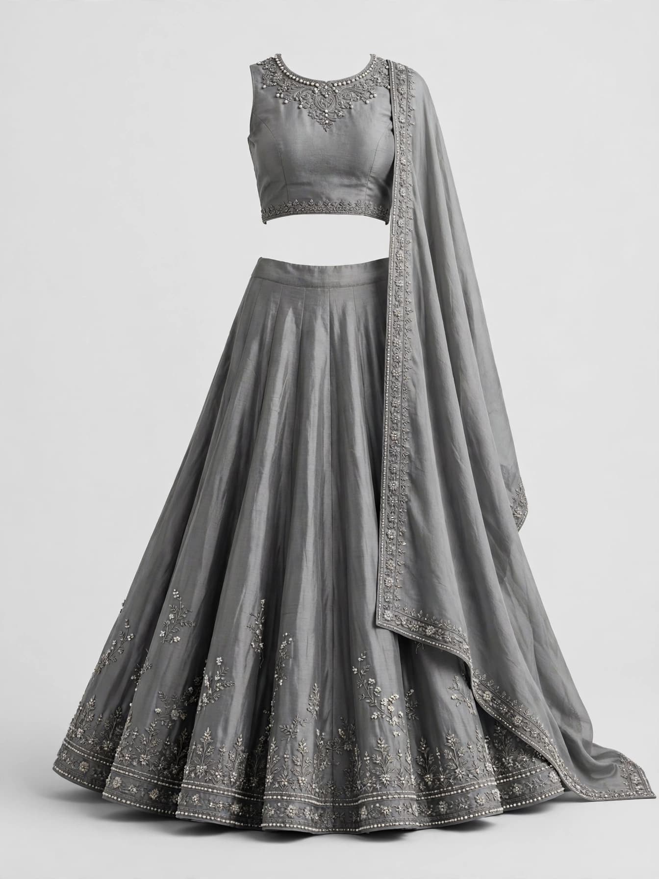 Majestic Jasmine Trail Crop Top Lehenga