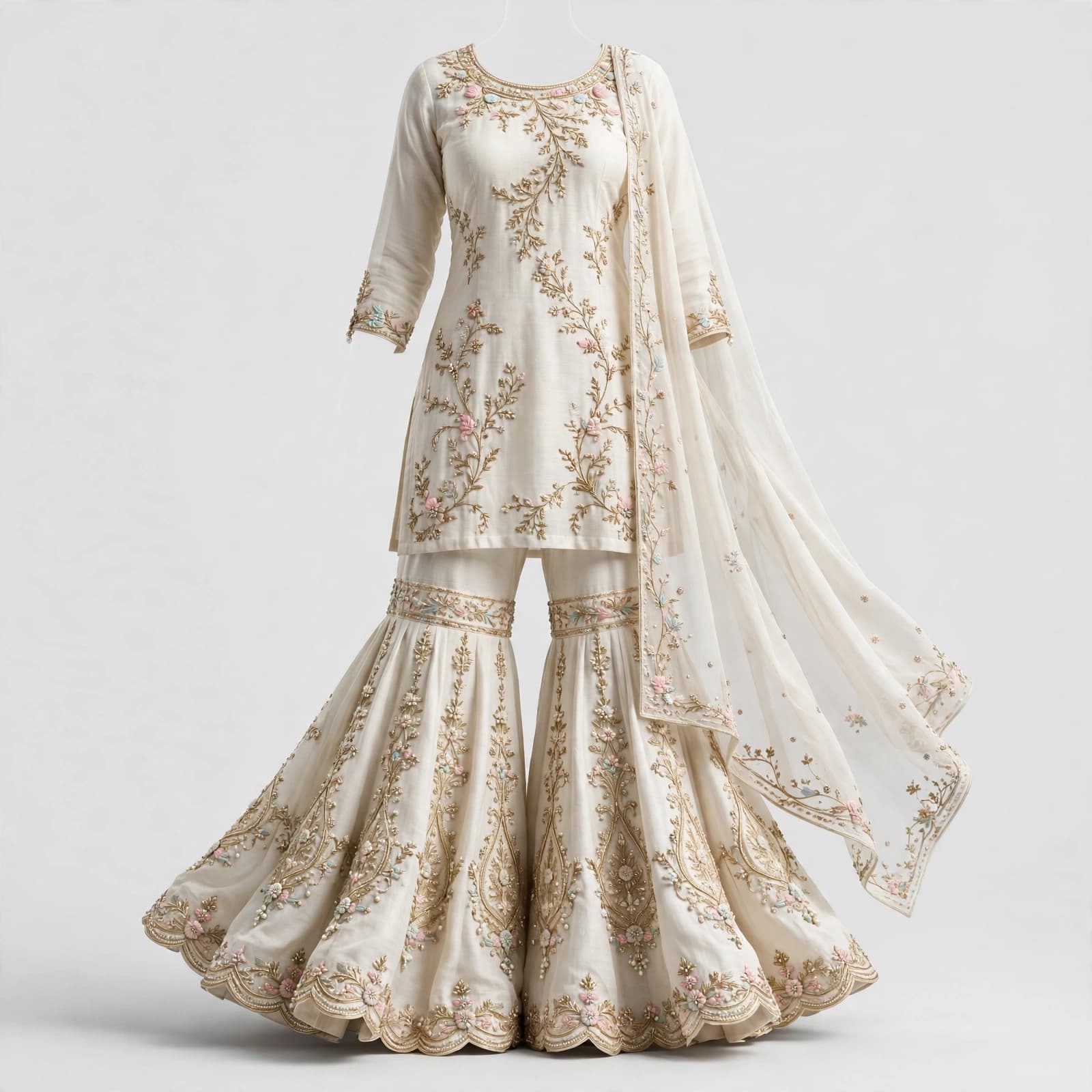 Golden Chandbali Charm Gharara Set