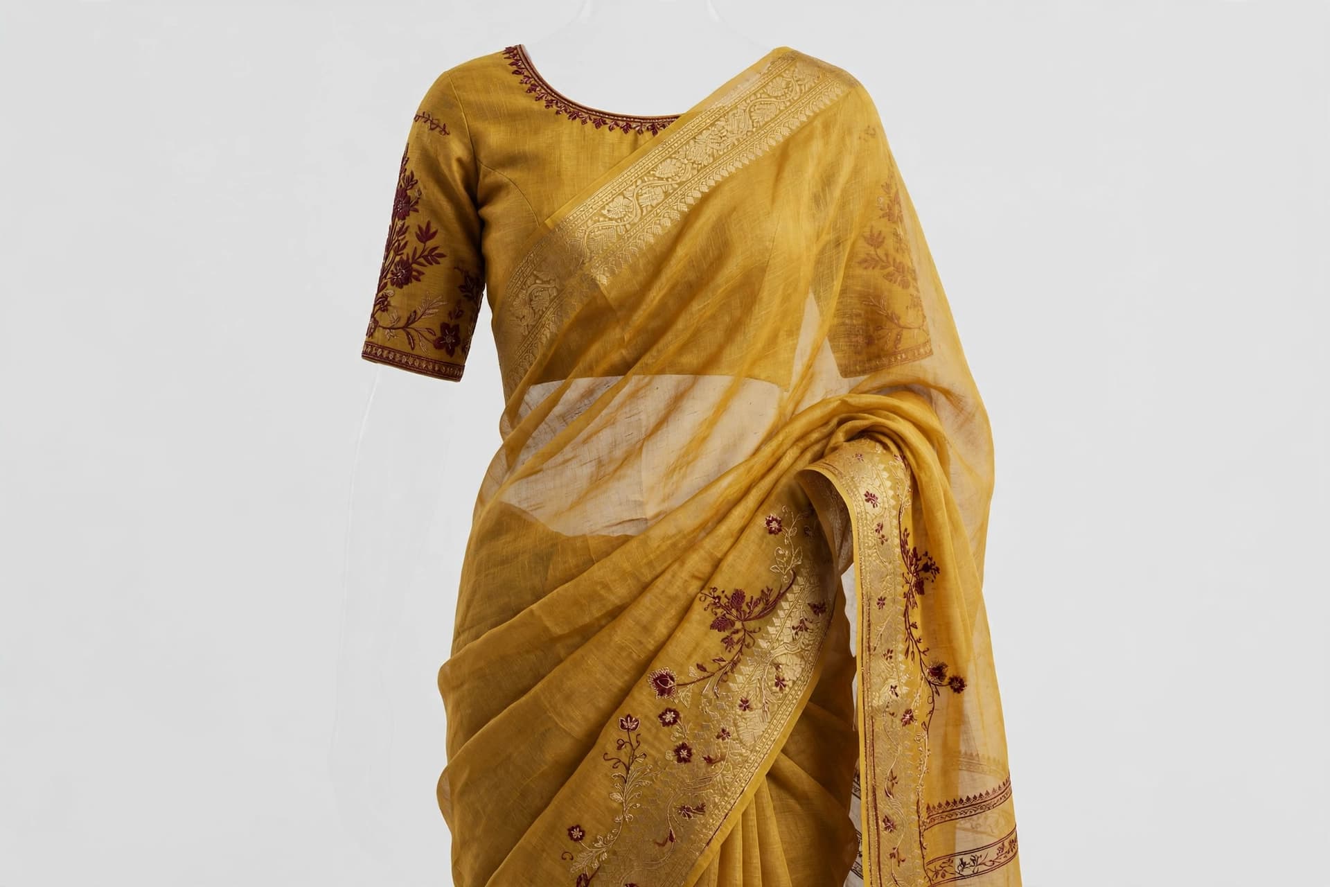Ivory Aari Artistry Organza Saree