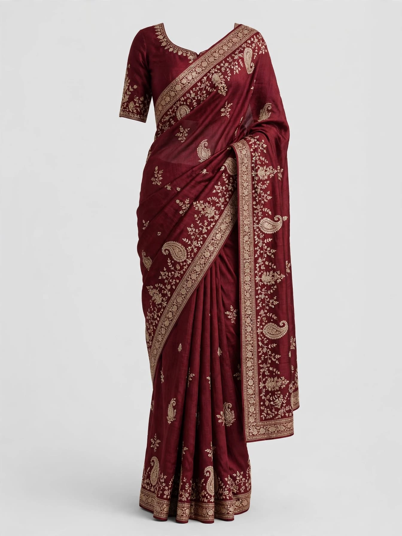 Majestic Floral Cascade Silk Saree